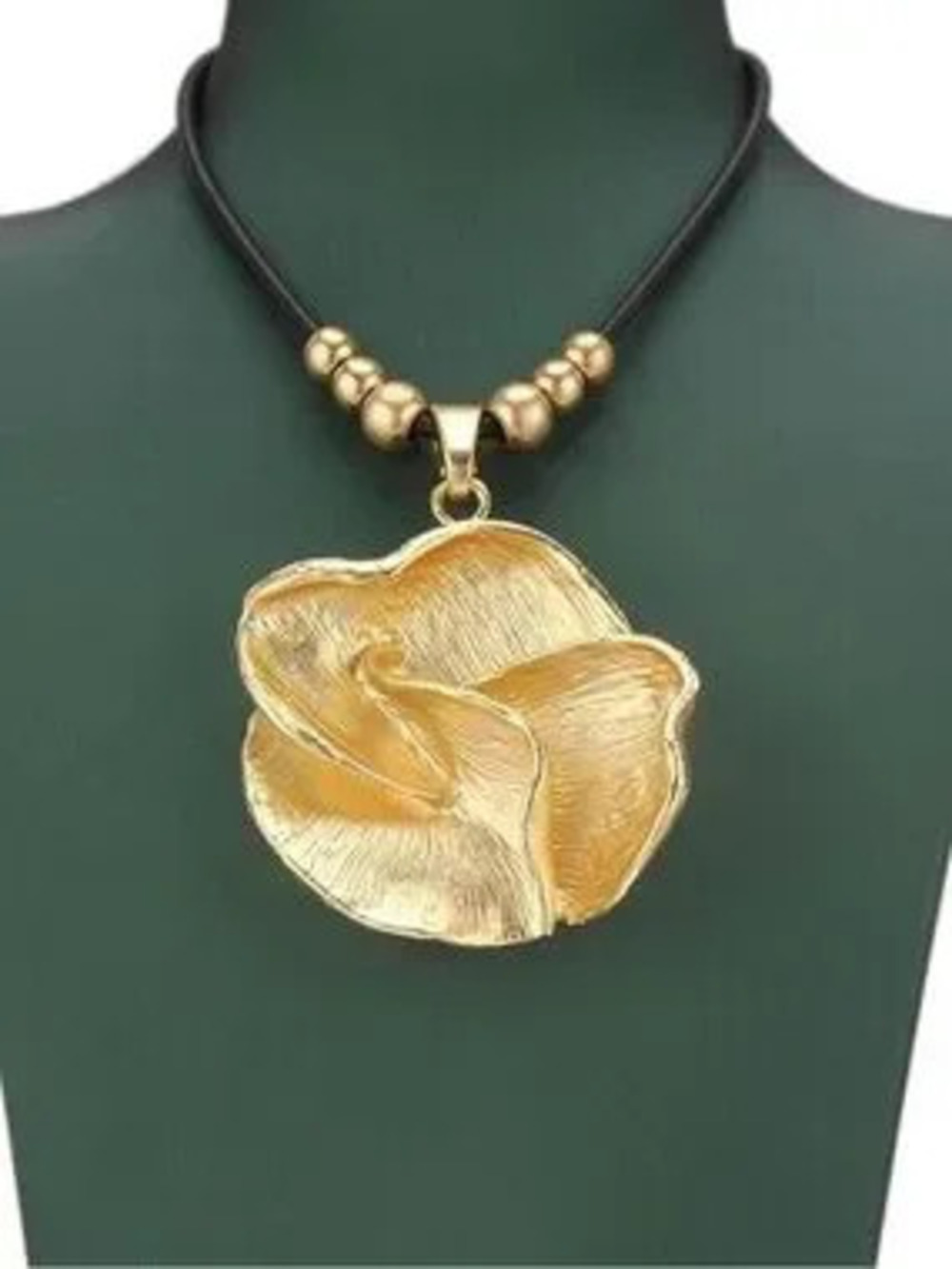 Anthropologie Gold Tone Floral Pendant Necklace with Black Cord